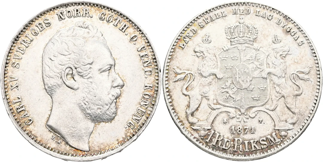 KARL XV (1859-1872). Riksdaler riksmynt 1871