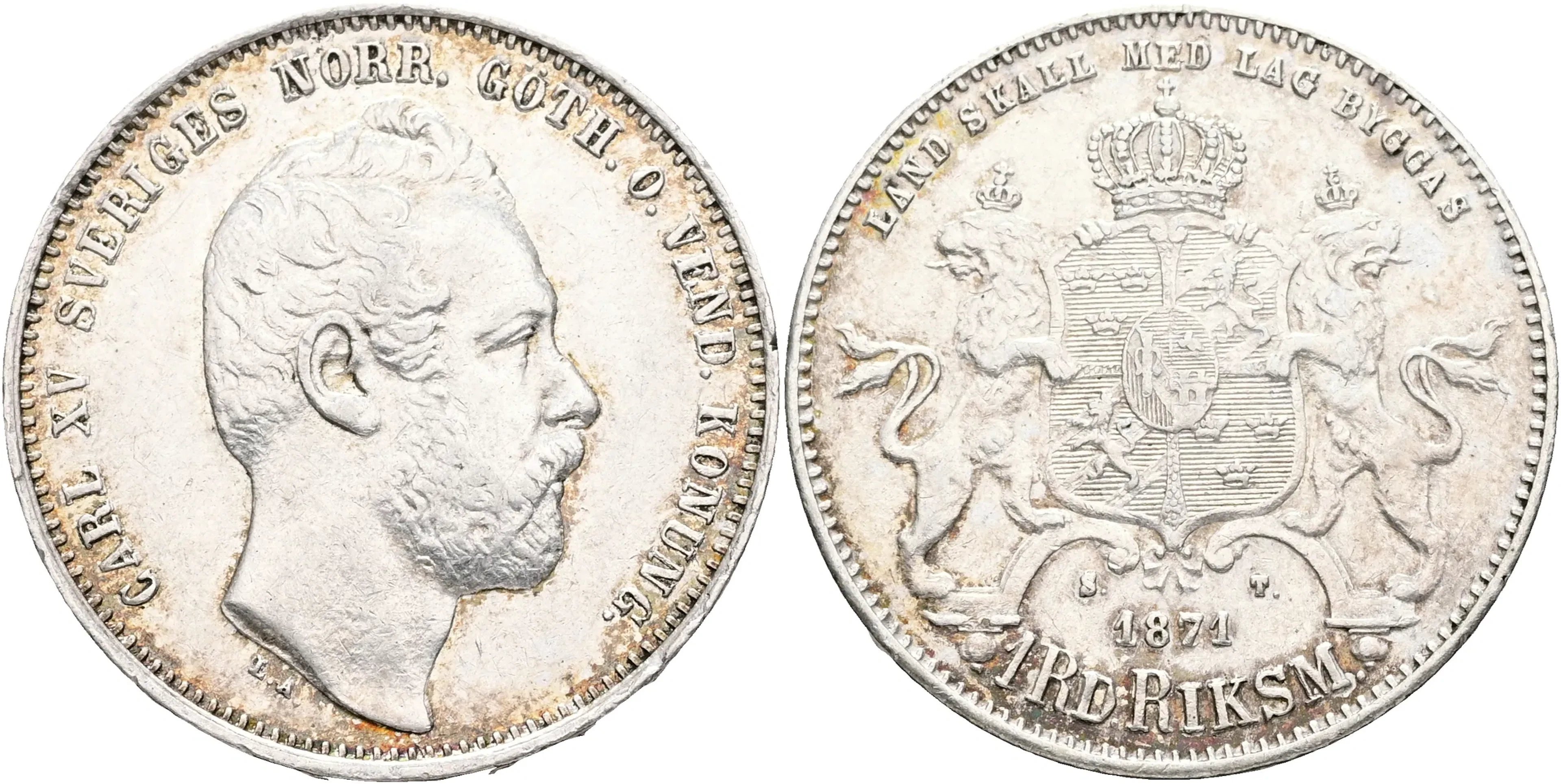 KARL XV (1859-1872). Riksdaler riksmynt 1871