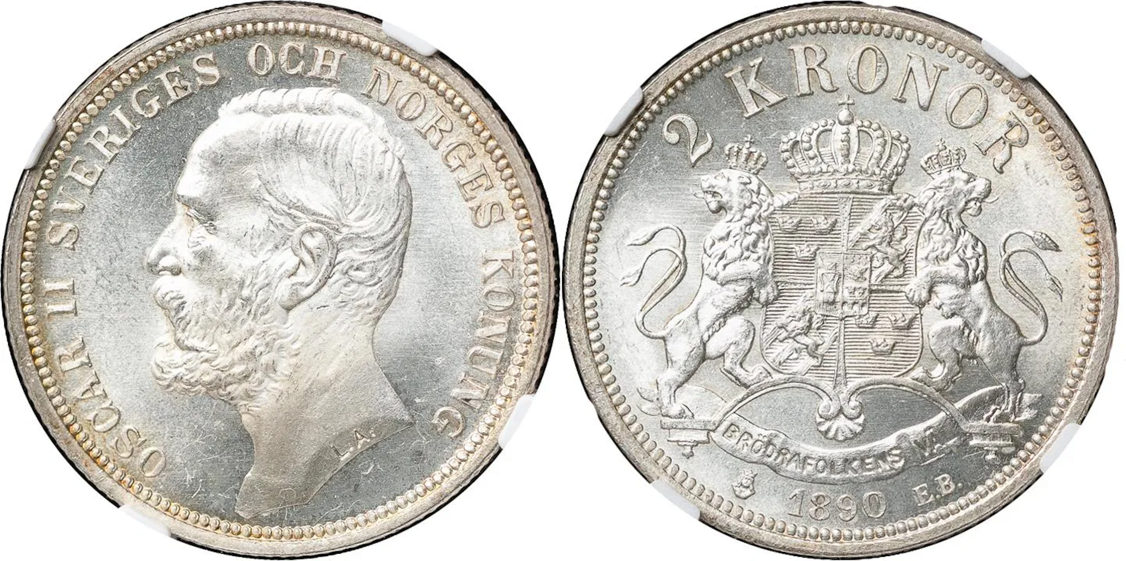 OSKAR II (1872-1907). 2 kronor 1890. SM 50