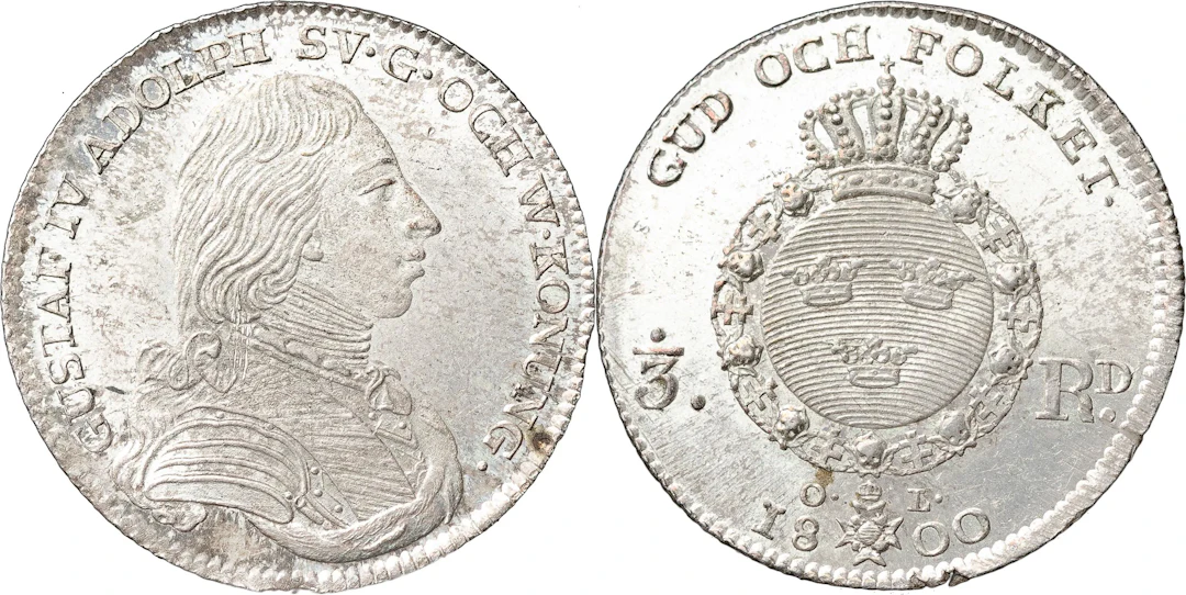 GUSTAV IV ADOLF (1792-1809). STOCKHOLM. 1/3 riksdaler 1800
