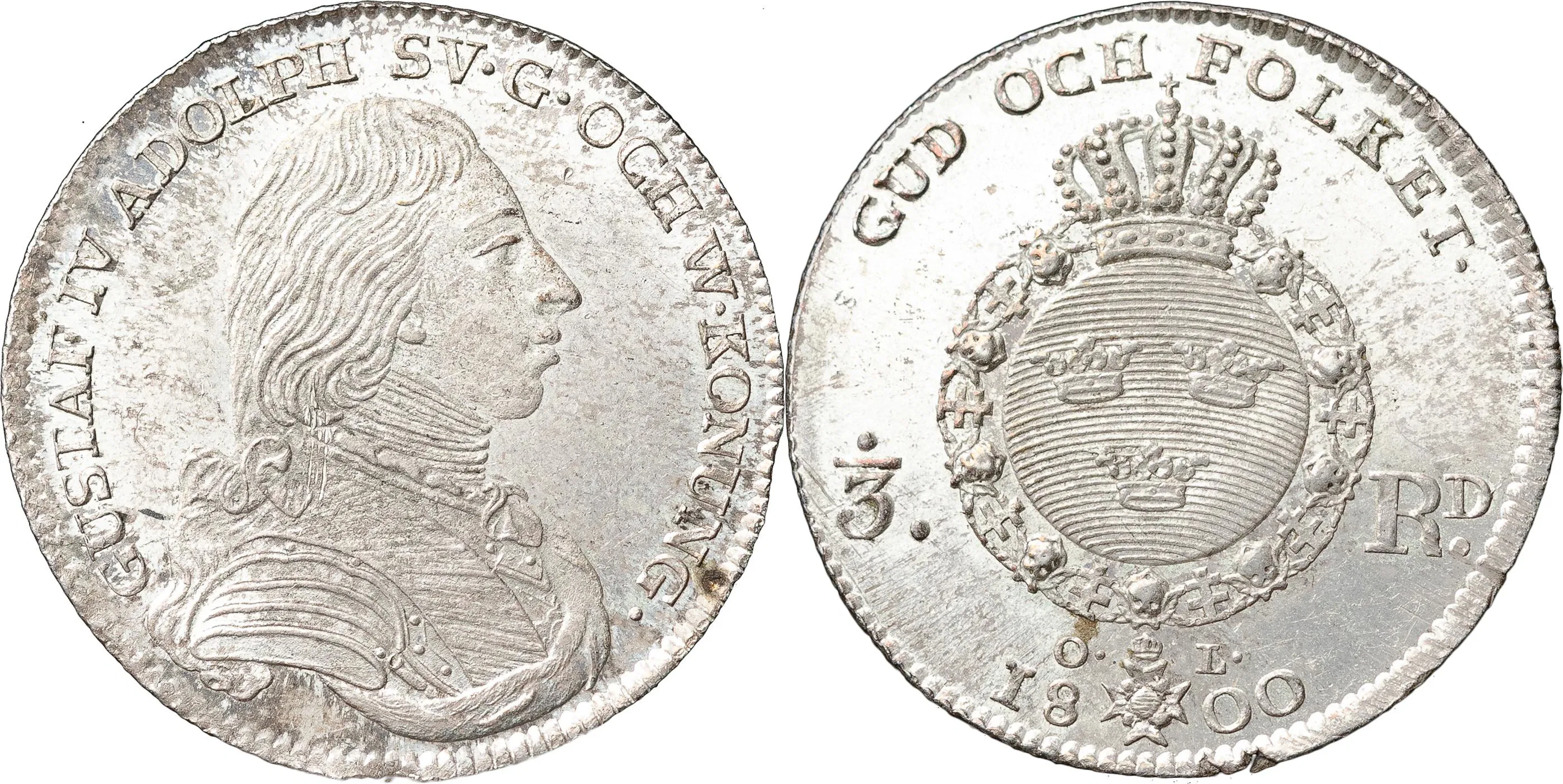 GUSTAV IV ADOLF (1792-1809). STOCKHOLM. 1/3 riksdaler 1800