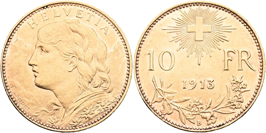 SCHWEIZ / SWITZERLAND. 10 francs 1913