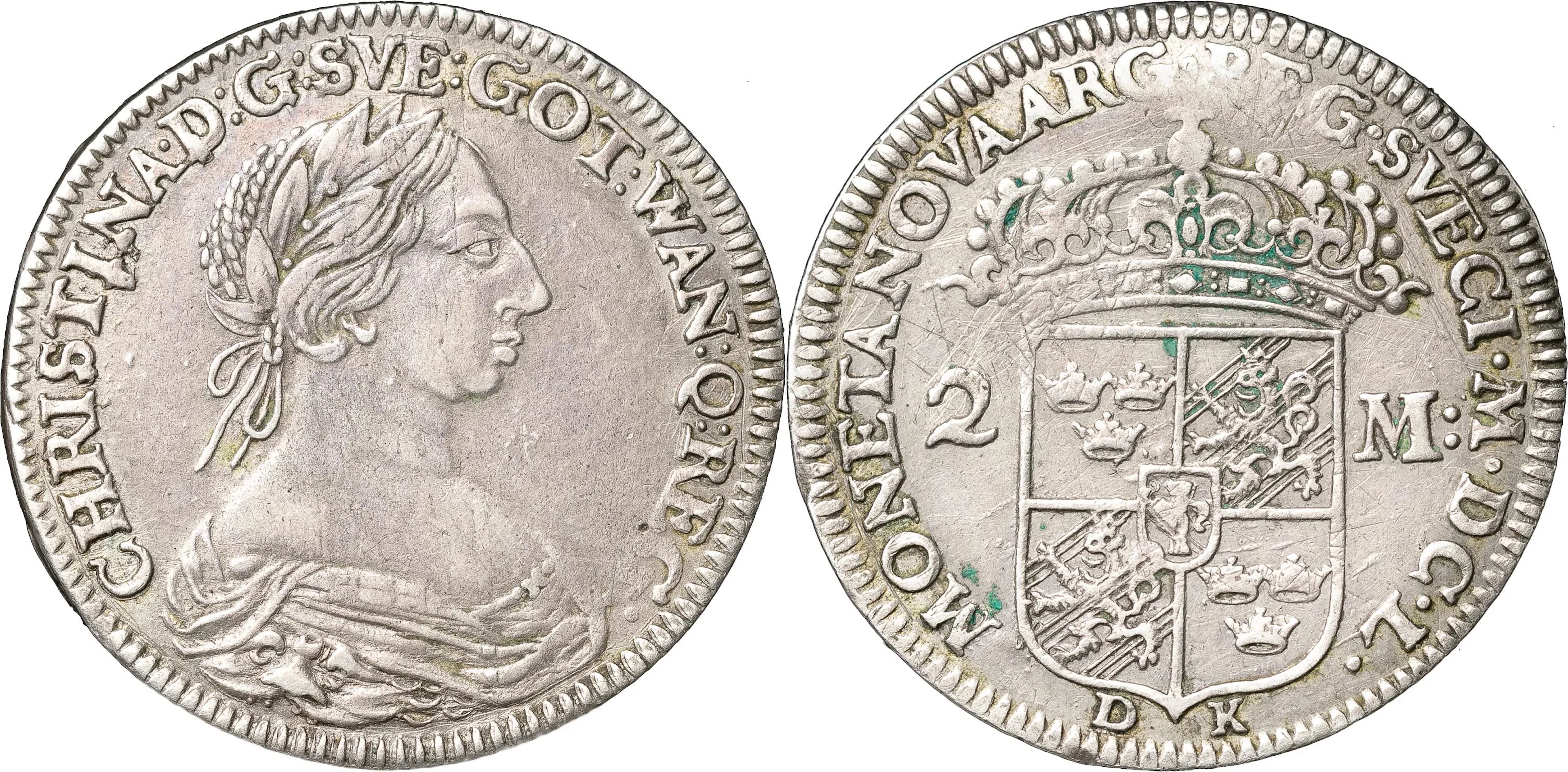 KRISTINA (1632-1654). STOCKHOLM. 2 mark 1650