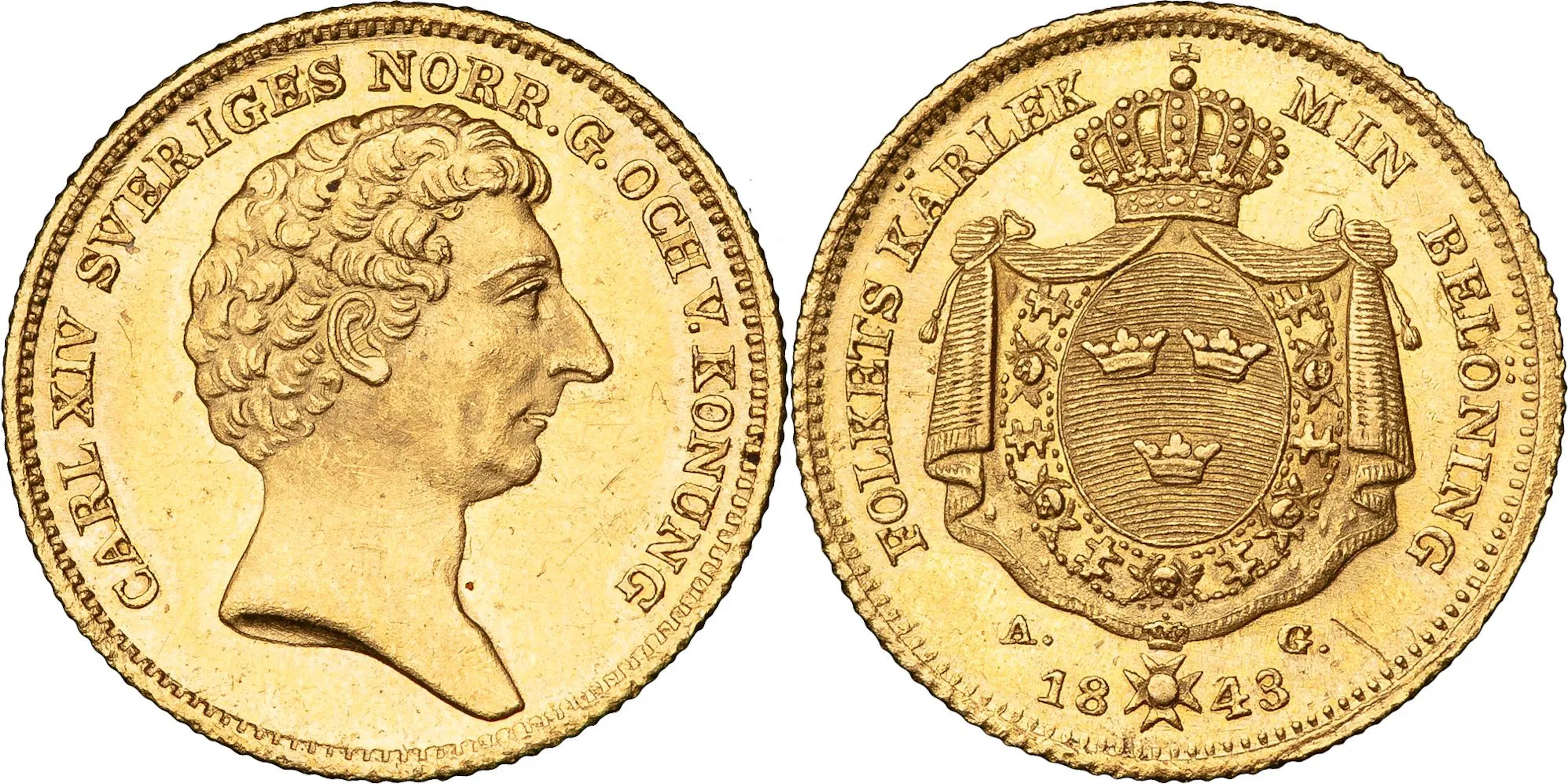 KARL XIV JOHAN (1818-1844). STOCKHOLM. 2 dukater 1843