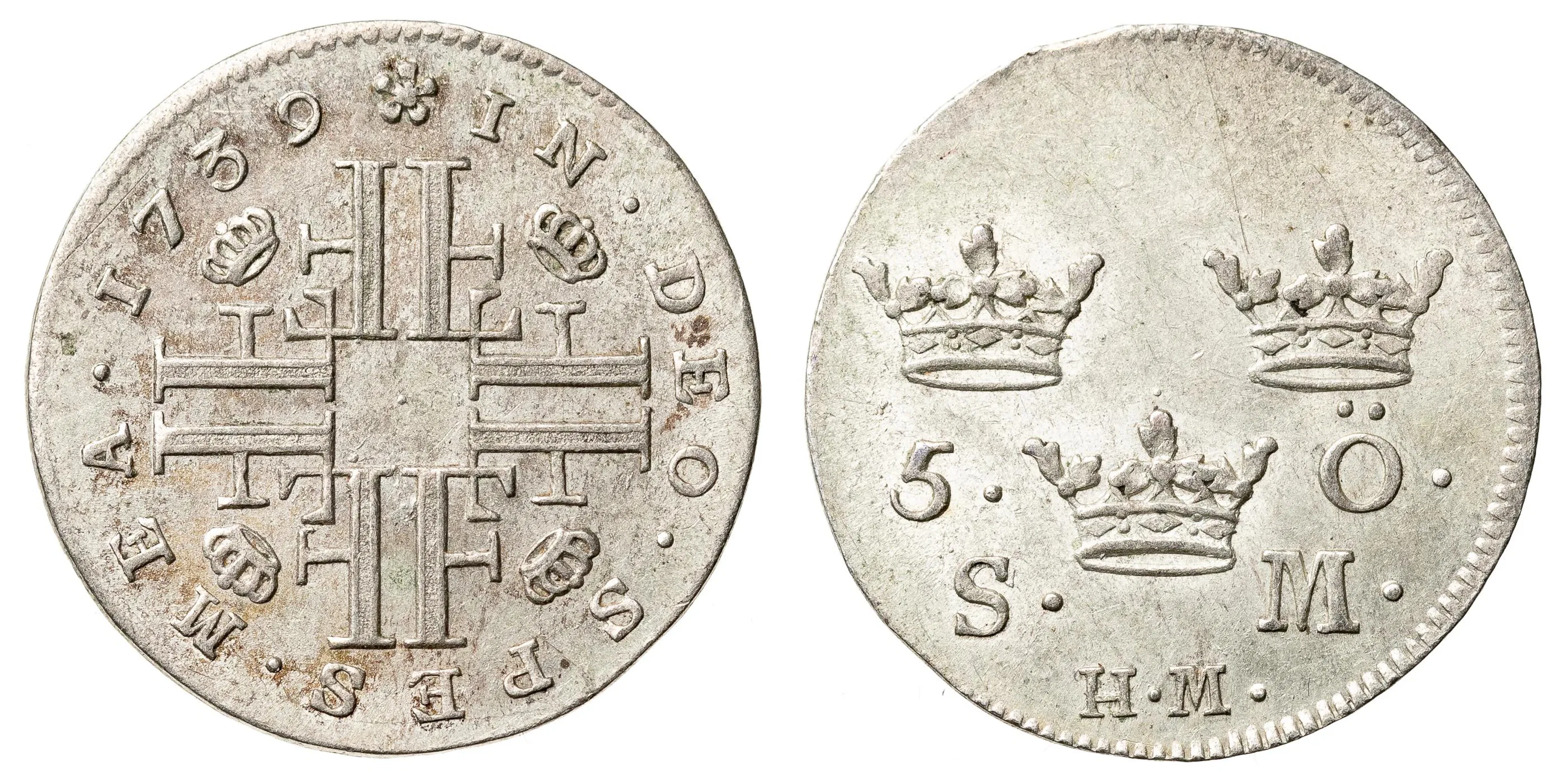 FREDRIK (1720-1751). 5 öre 1739