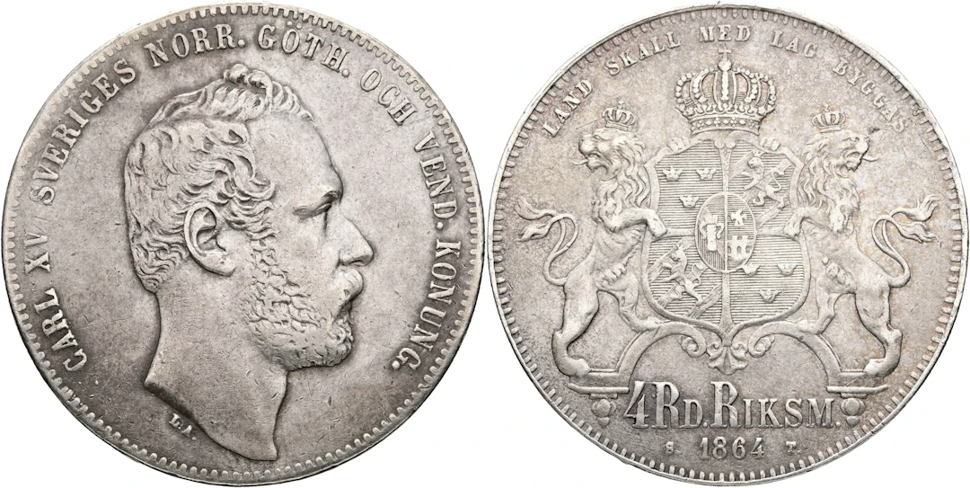 KARL XV (1859-1872). 4 riksdaler riksmynt 1864