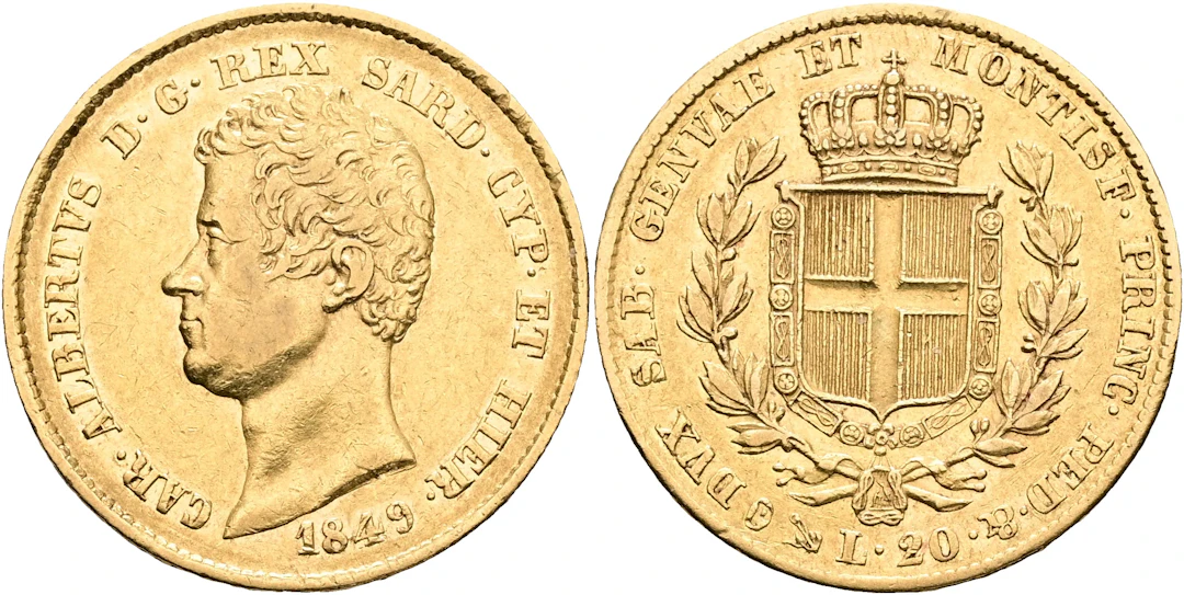 SARDINIEN / SARDINIA. 20 lire 1849