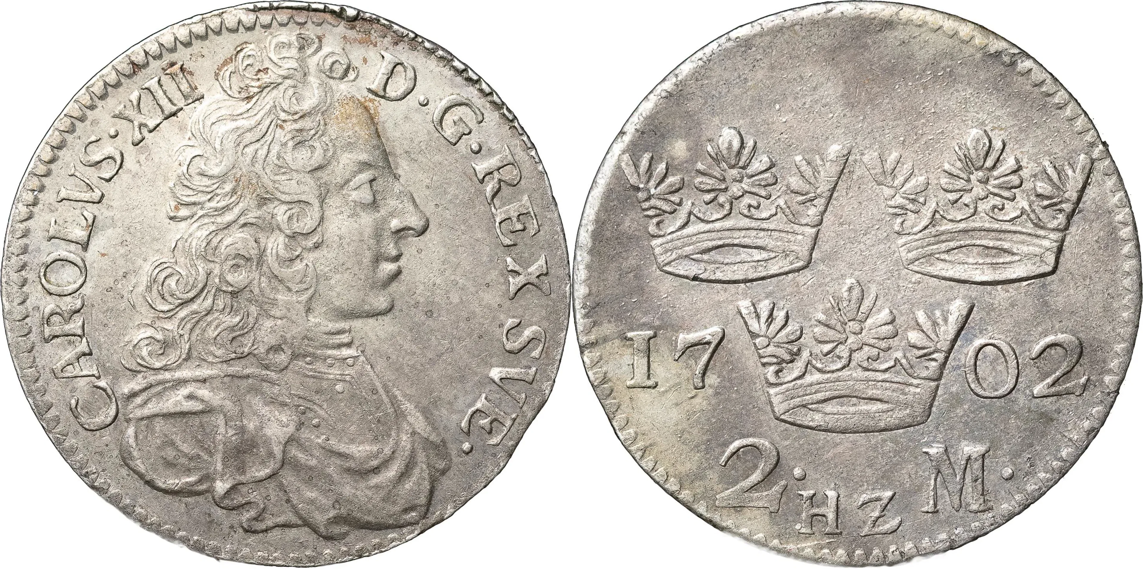 KARL XII (1697-1718). STOCKHOLM. 2 mark 1702