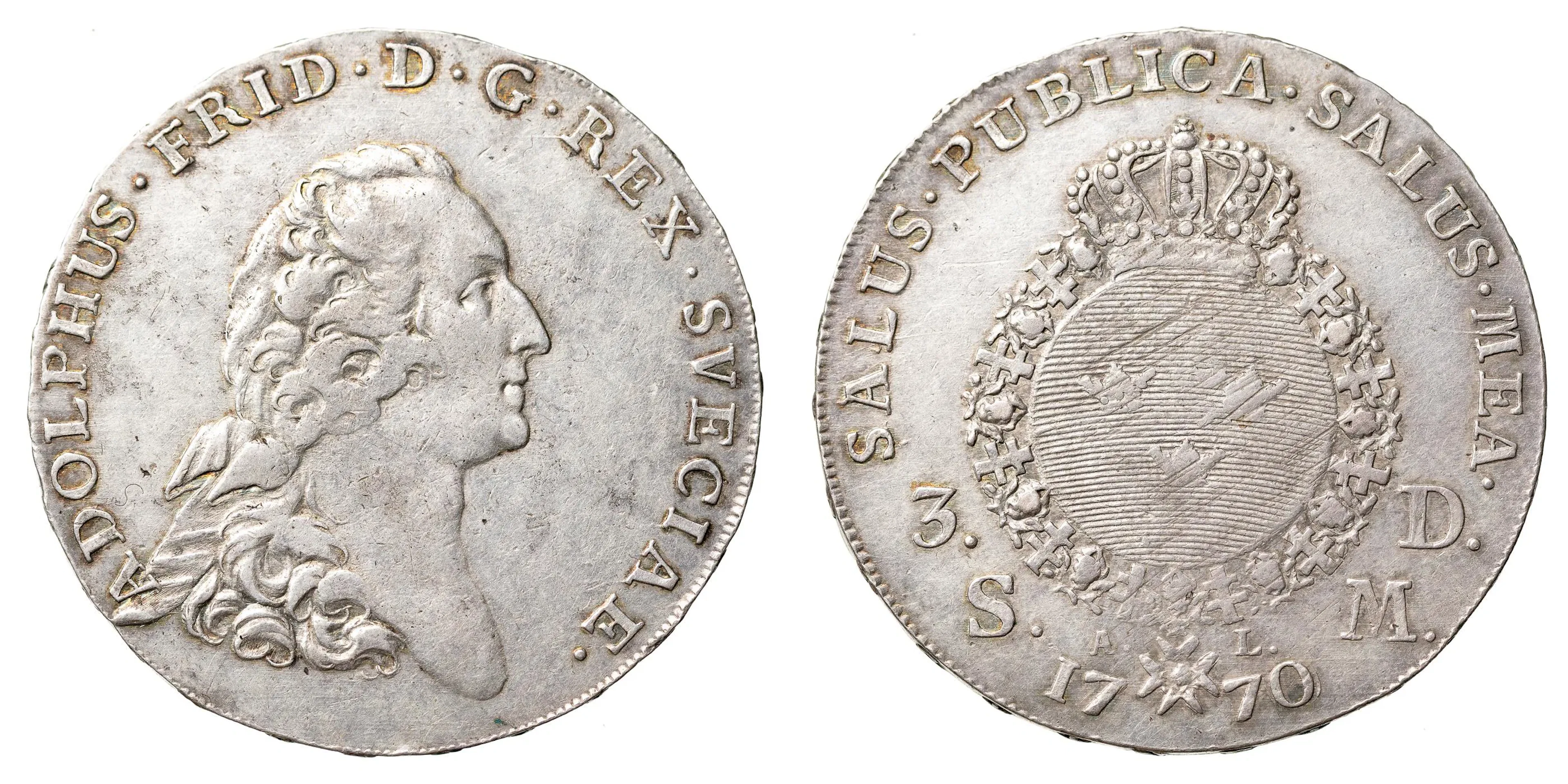 ADOLF FREDRIK (1751-1771). 3 daler SM 1770