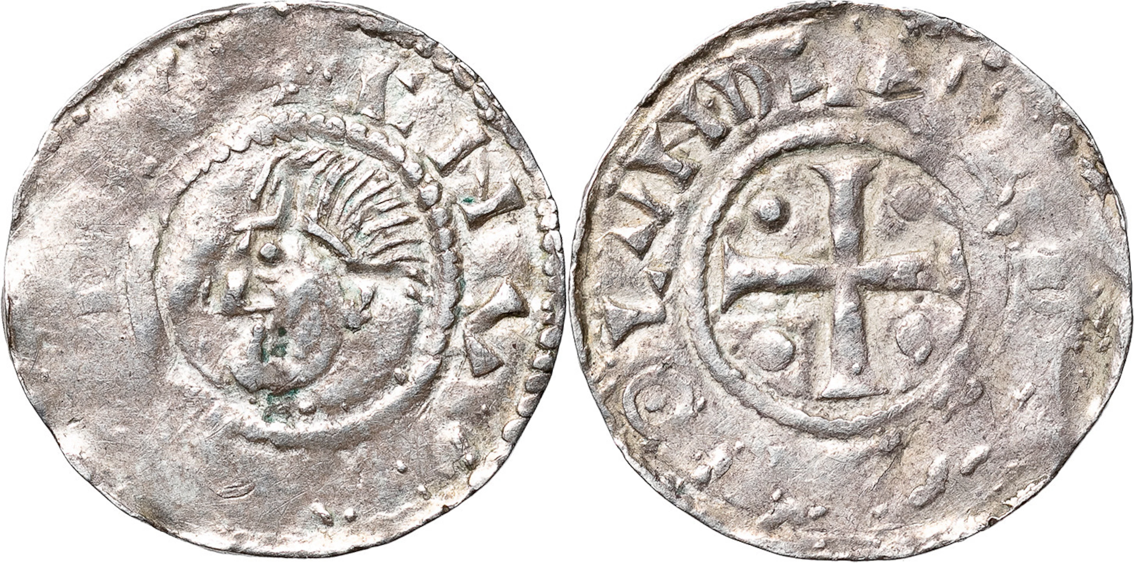 SLAVISKA IMITATIONER. Denar/Penny. Bust left )( Short cross with pellets