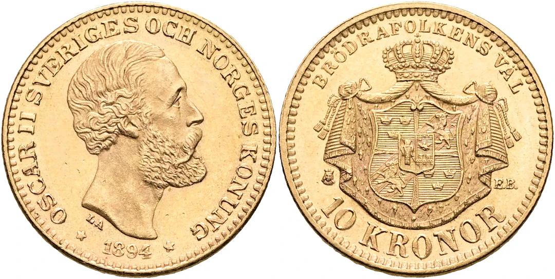 OSKAR II (1872-1907). 10 kronor 1894