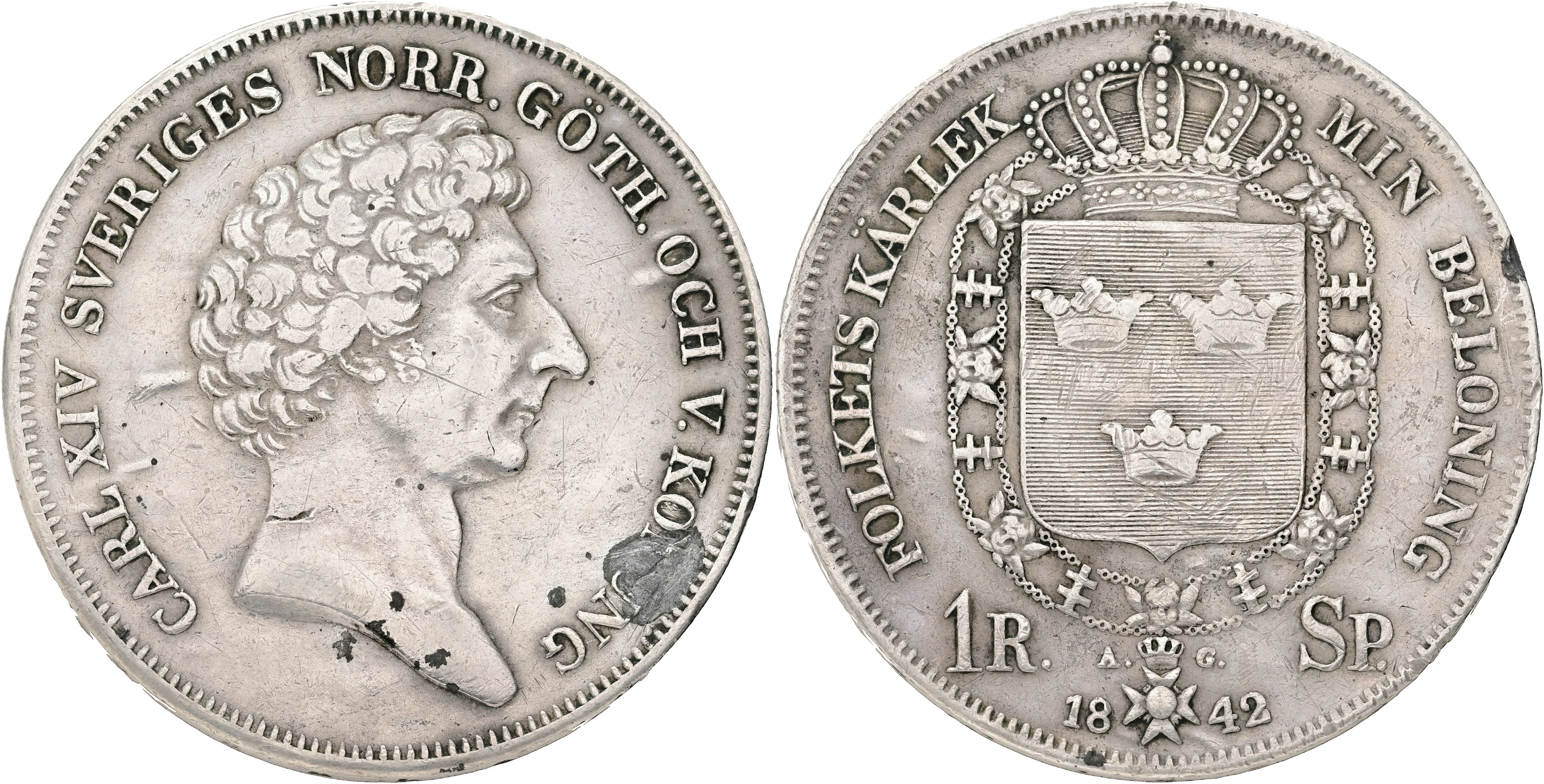KARL XIV JOHAN (1818-1844). Riksdaler specie 1842