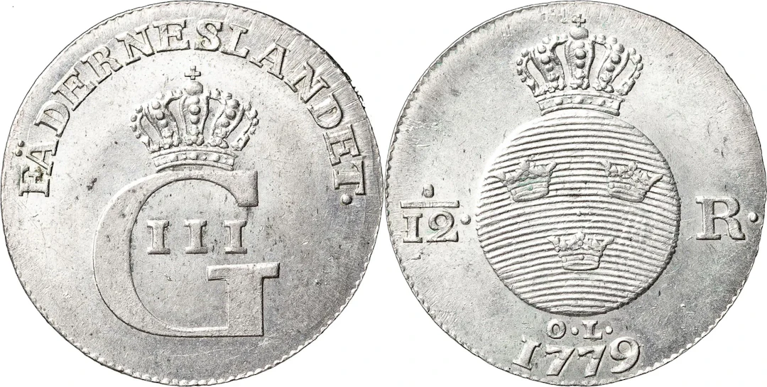 GUSTAV III (1771-1792). STOCKHOLM. 1/12 riksdaler 1779