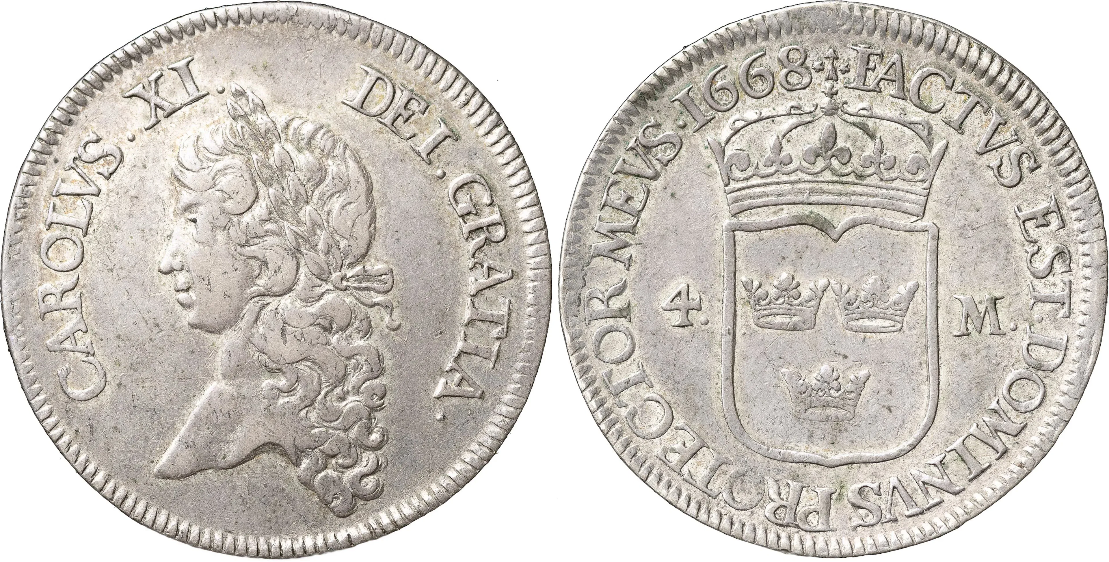 KARL XI (1660-1697). STOCKHOLM. 4 mark 1668