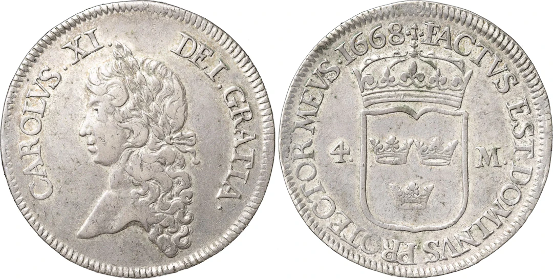 KARL XI (1660-1697). STOCKHOLM. 4 mark 1668