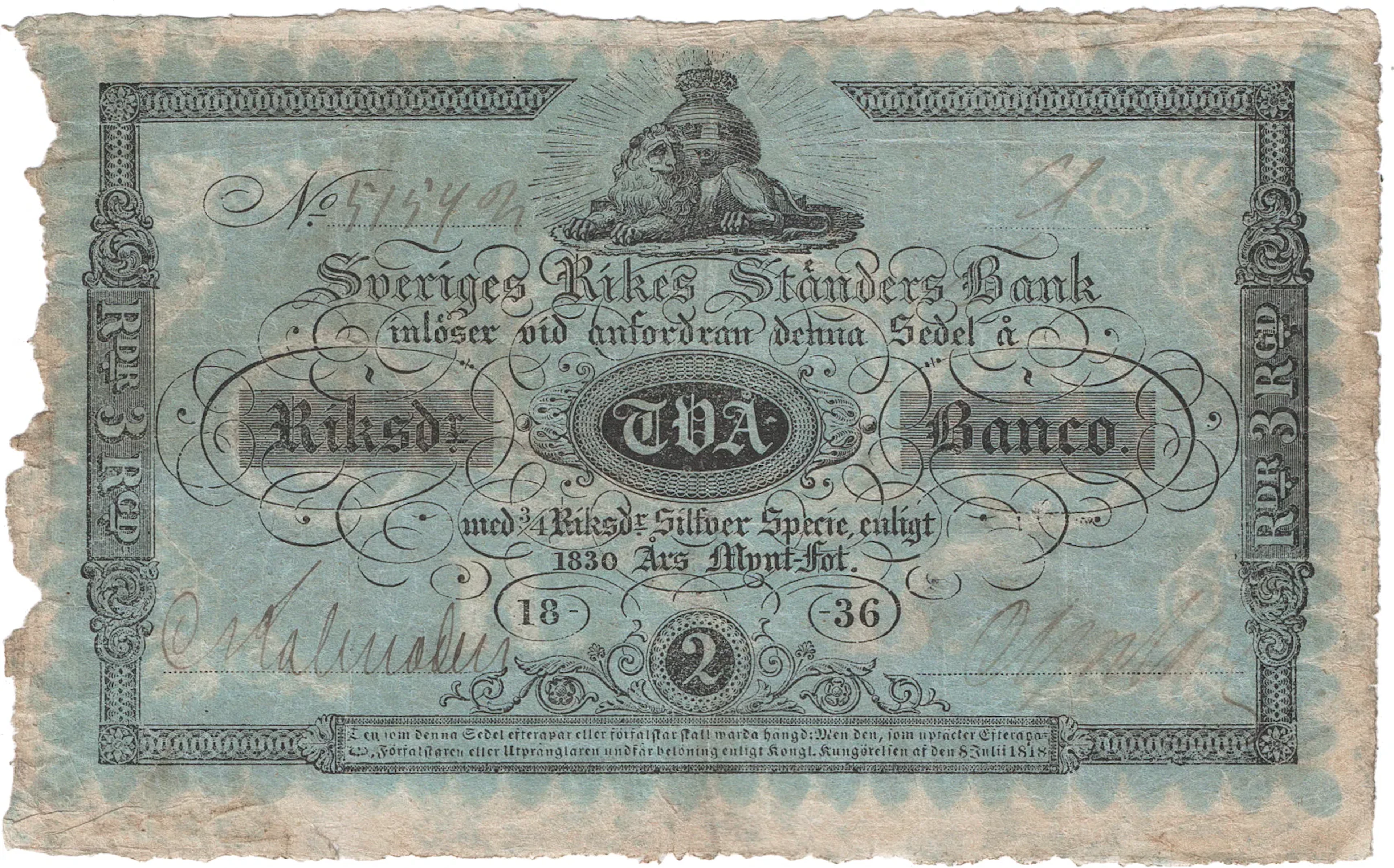 2 riksdaler banco 1836. Nr 51542