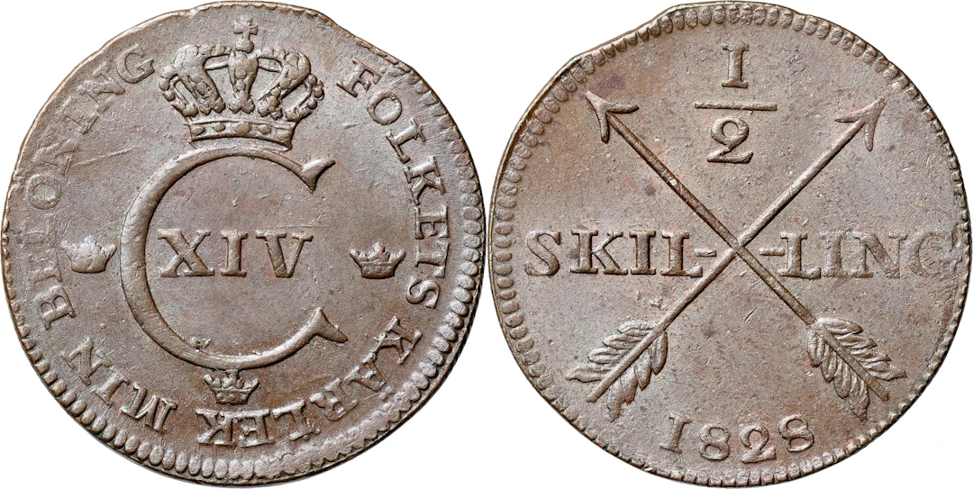 KARL XIV JOHAN (1818-1844). AVESTA. 1/2 skilling 1828
