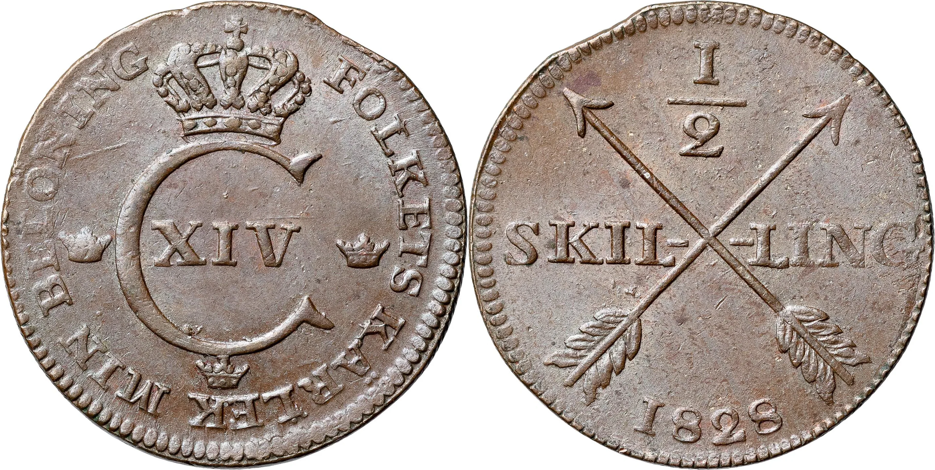 KARL XIV JOHAN (1818-1844). AVESTA. 1/2 skilling 1828