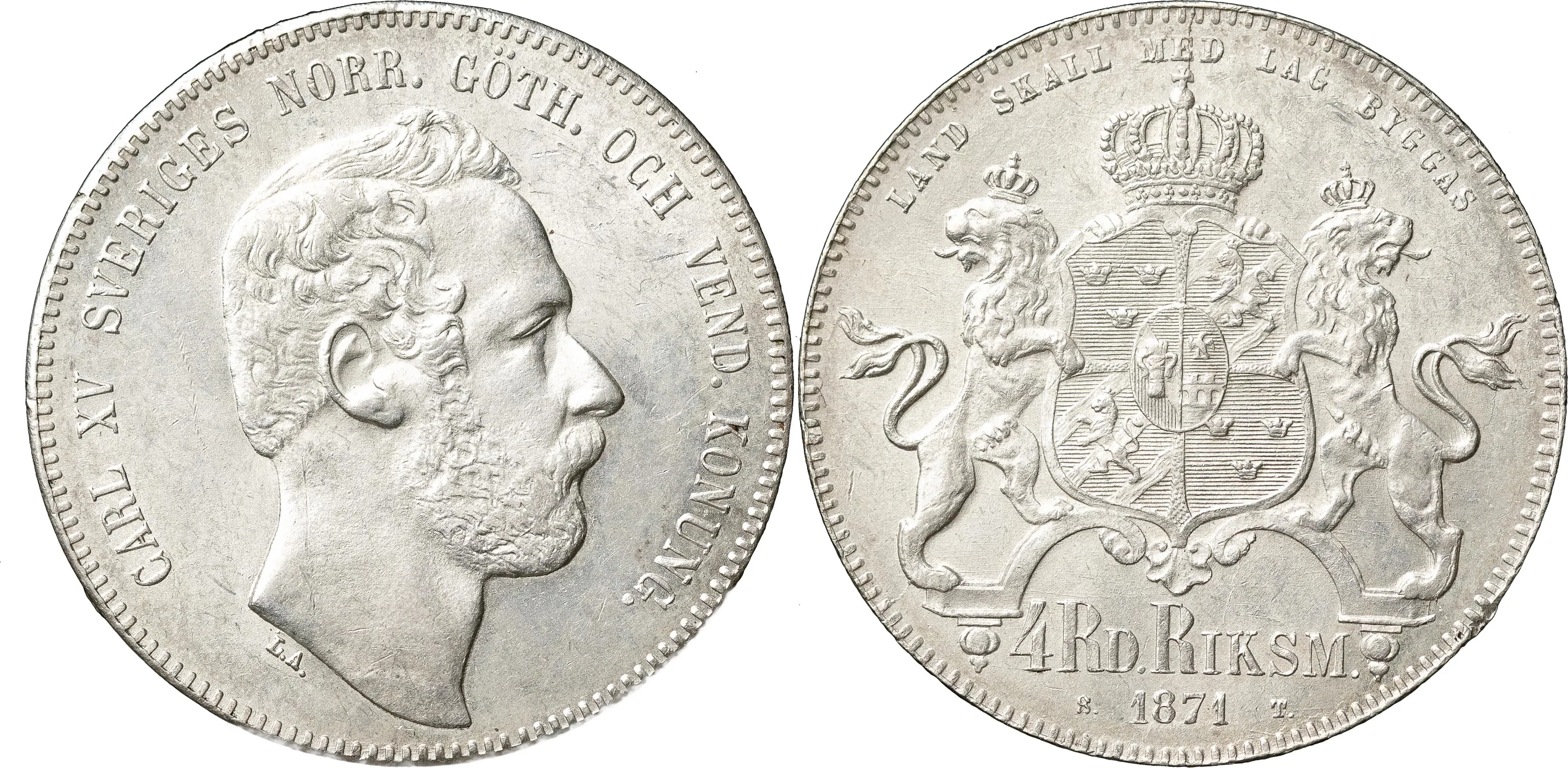 KARL XV (1859-1872). 4 riksdaler riksmynt 1871. SM 24