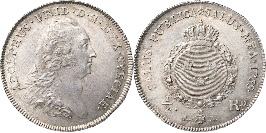 ADOLF FREDRIK (1751-1771). STOCKHOLM. 1/2 riksdaler 1768