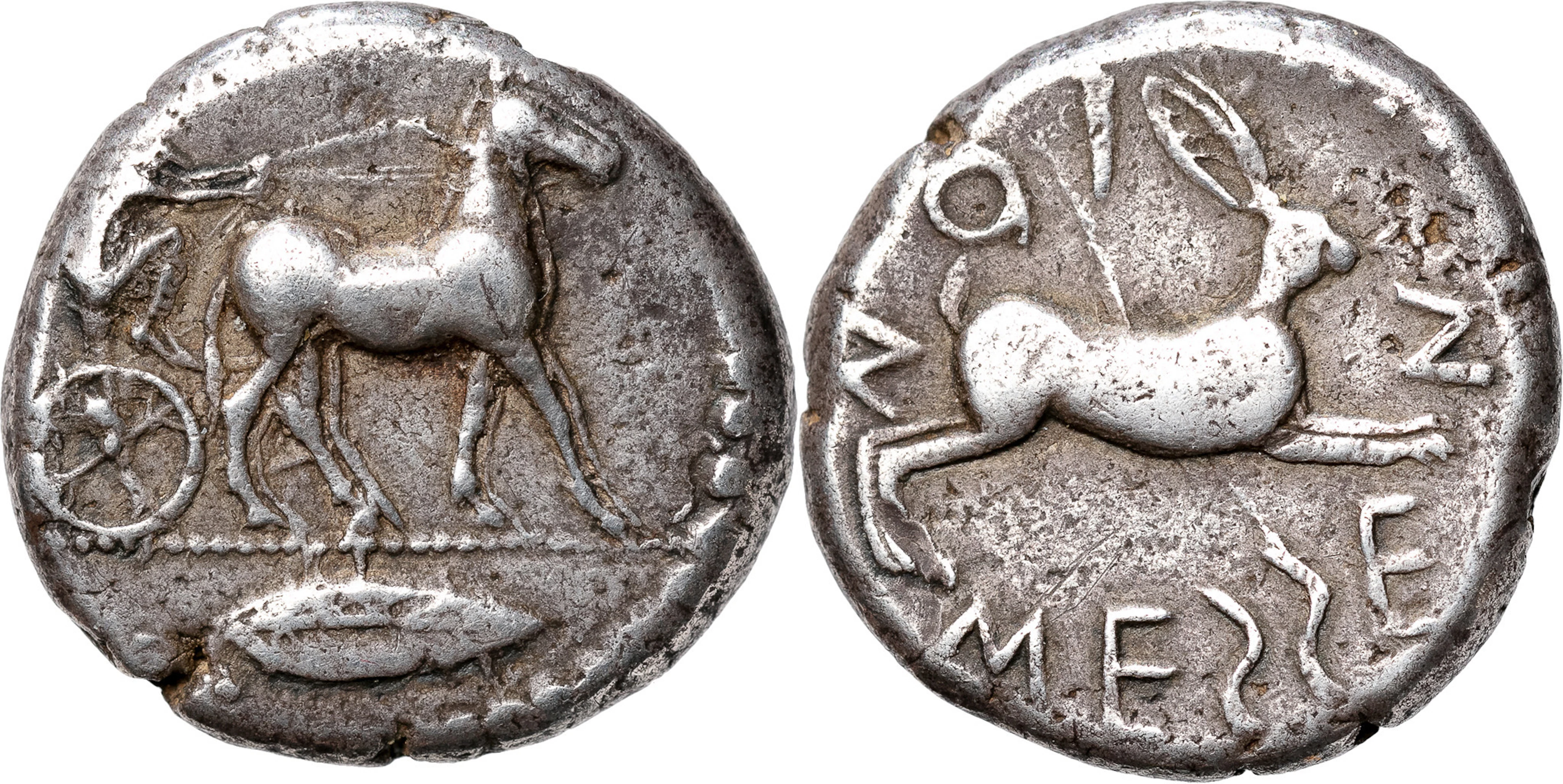 GREKISKA MYNT / GREEK COINS. SICILY. MESSANA (461-450 B.C.). AR tetradrachm