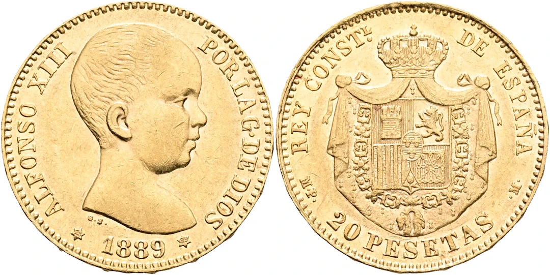 SPANIEN / SPAIN. 20 pesetas 1889