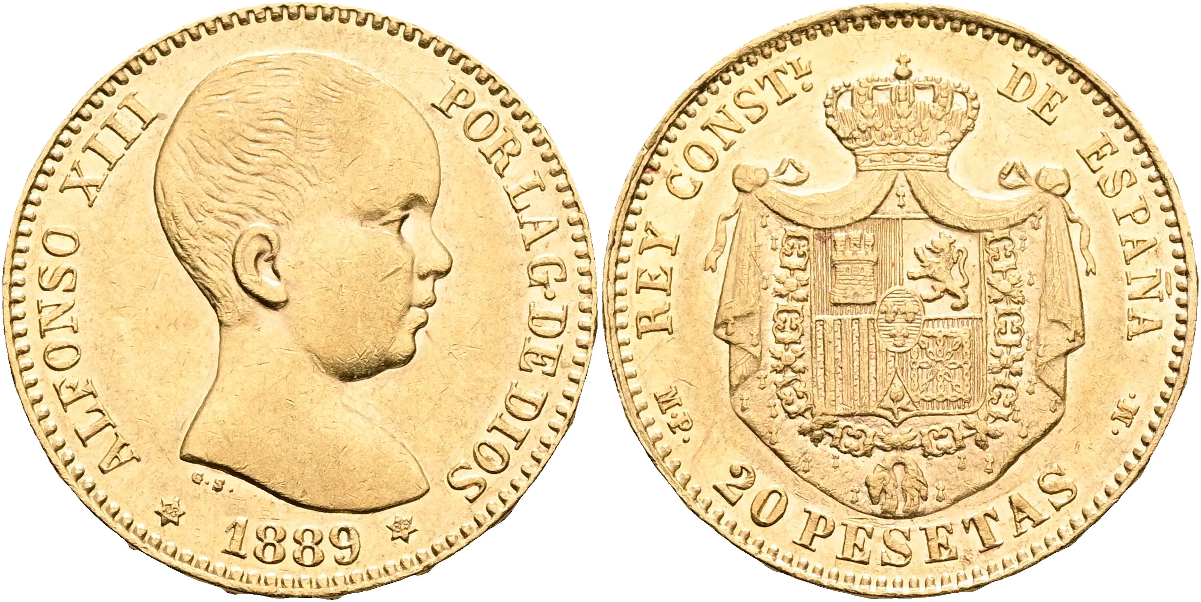 SPANIEN / SPAIN. 20 pesetas 1889