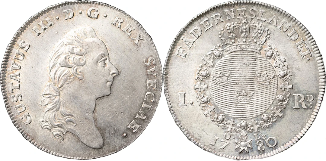 GUSTAV III (1771-1792). STOCKHOLM. Riksdaler 1780