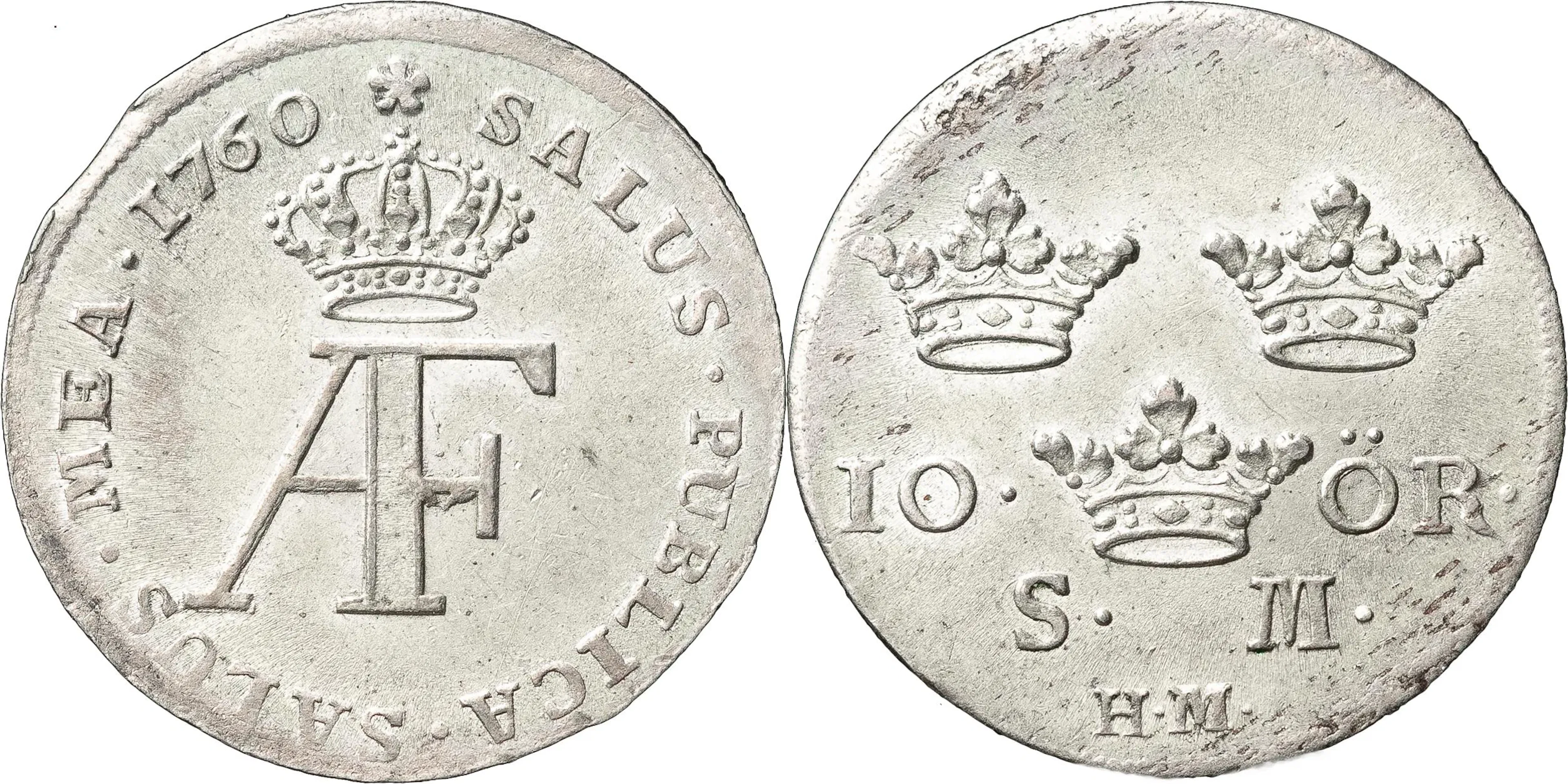 ADOLF FREDRIK (1751-1771). STOCKHOLM. 10 öre 1760