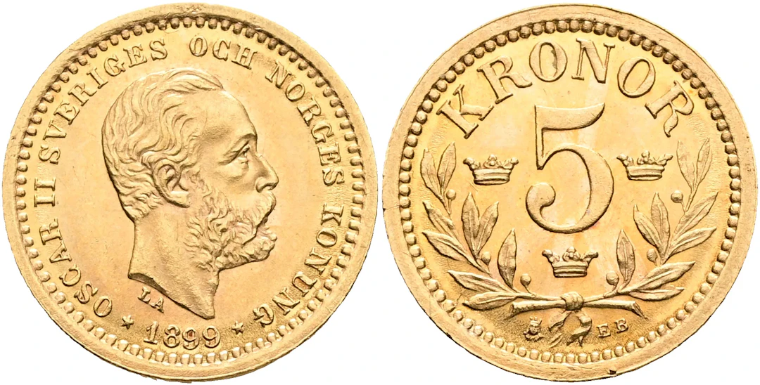 OSKAR II (1872-1907). 5 kronor 1899