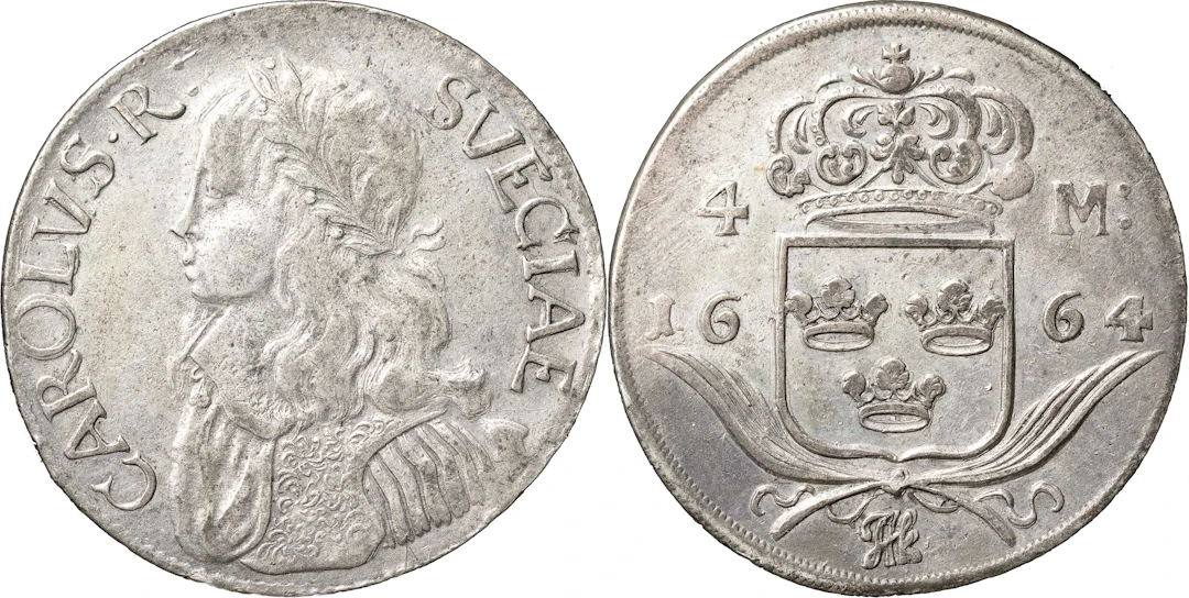 KARL XI (1660-1697). STOCKHOLM. 4 mark 1664
