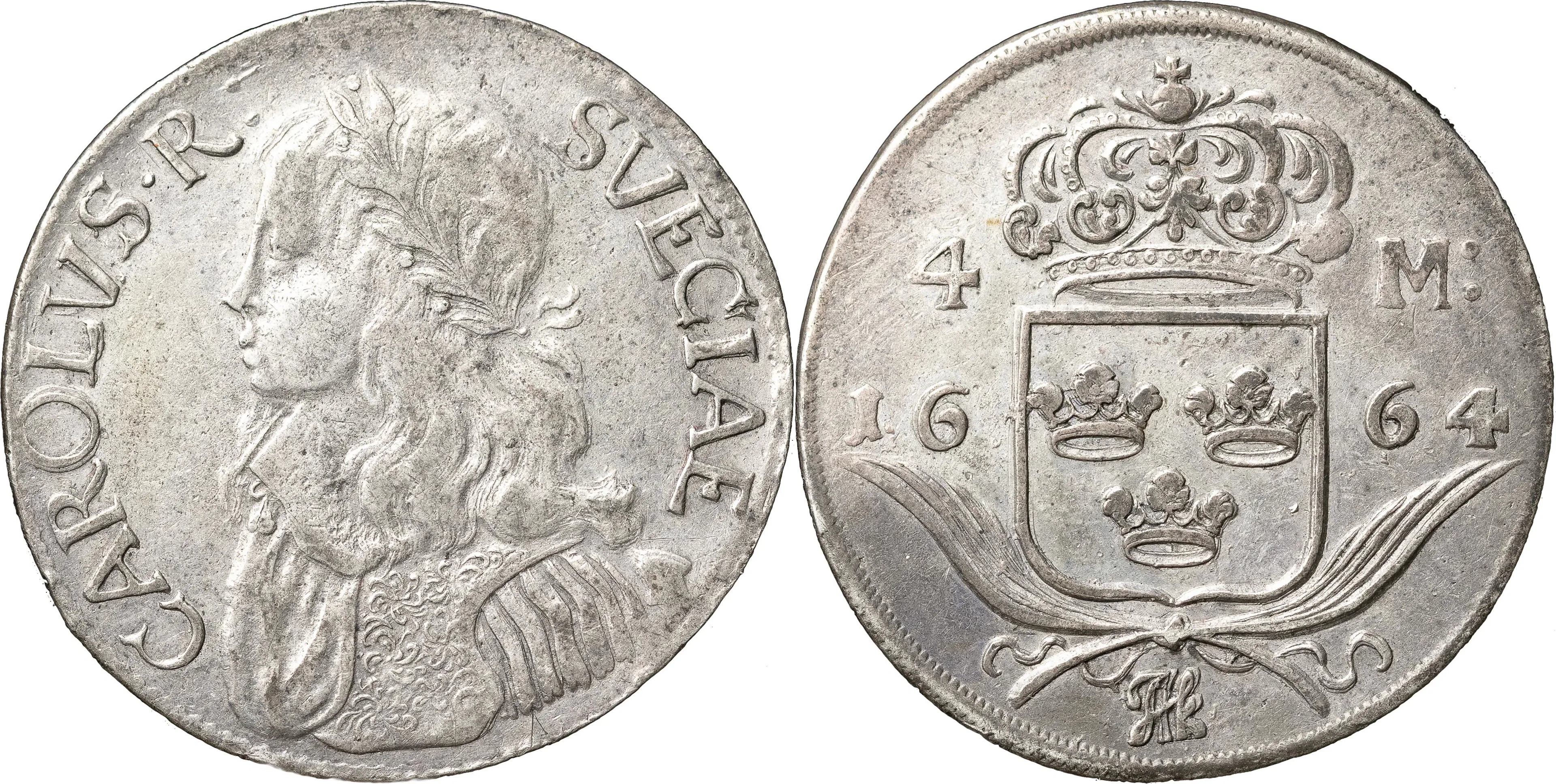 KARL XI (1660-1697). STOCKHOLM. 4 mark 1664
