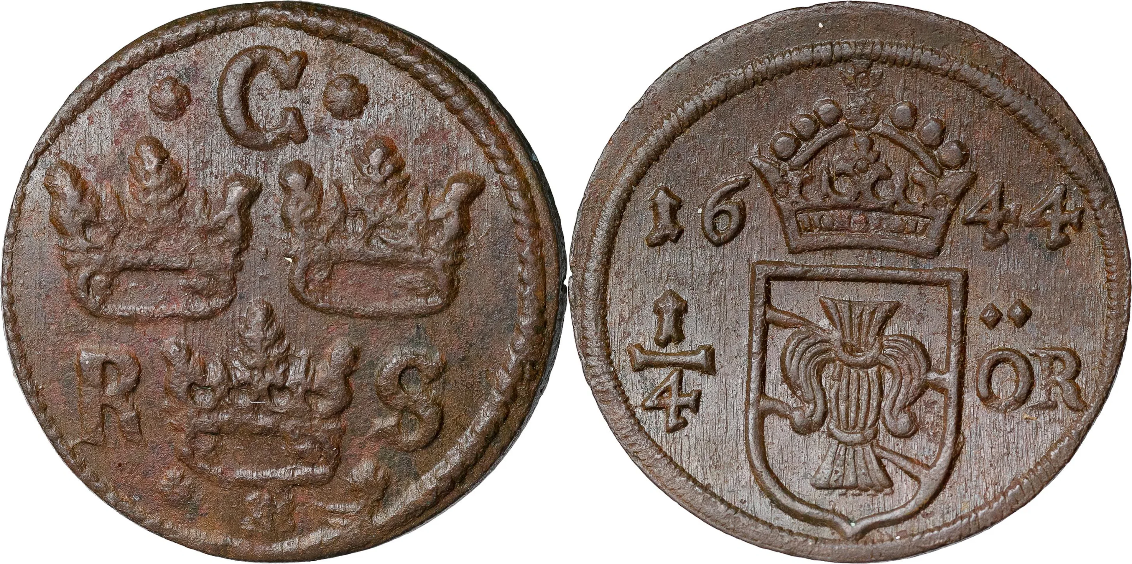 KRISTINA (1632-1654). AVESTA. 1/4 öre 1644