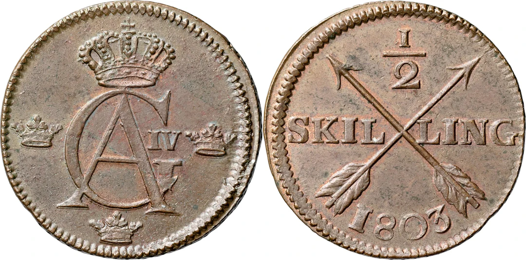 GUSTAV IV ADOLF (1792-1809). AVESTA. 1/2 skilling 1803
