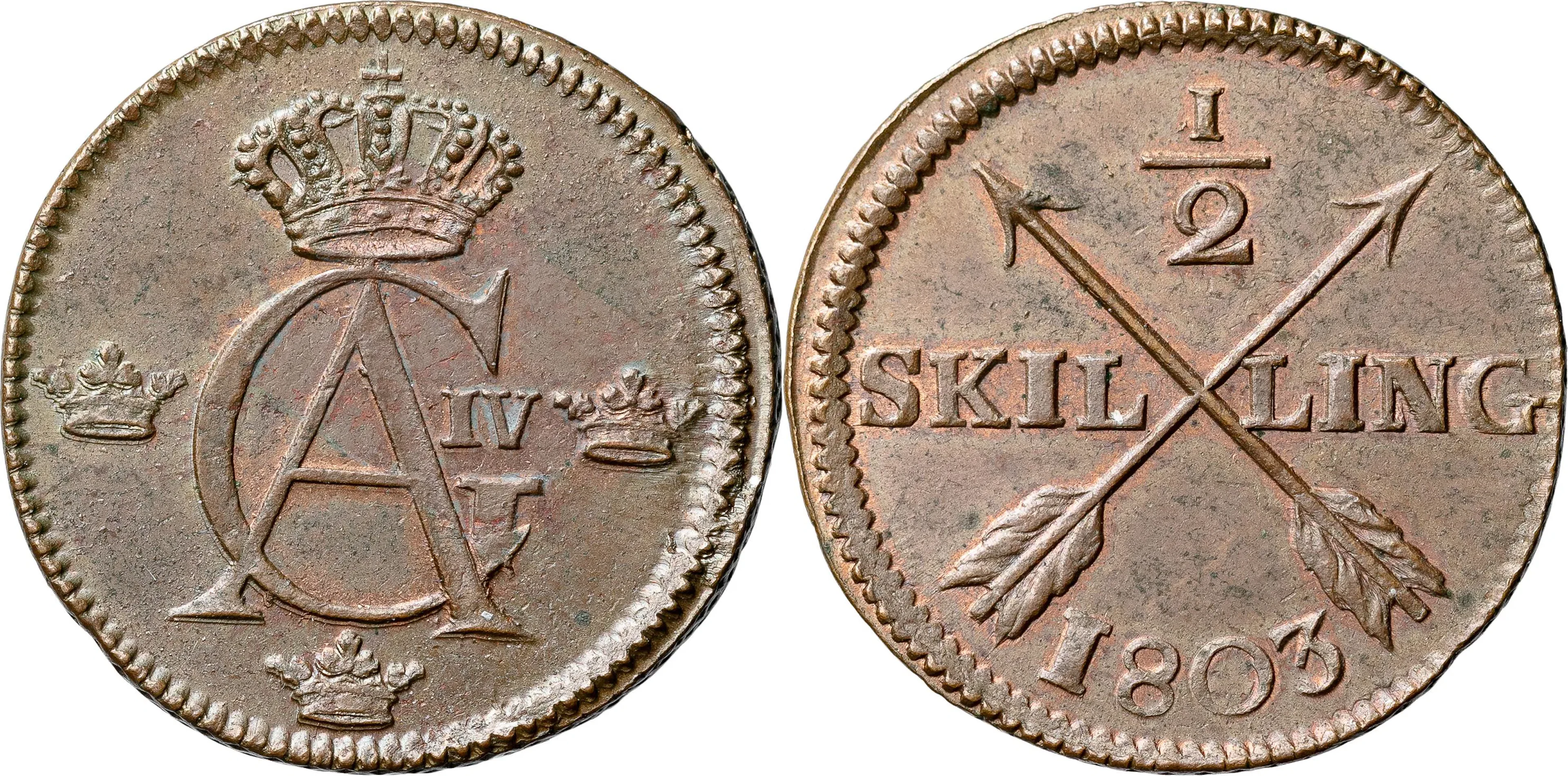 GUSTAV IV ADOLF (1792-1809). AVESTA. 1/2 skilling 1803