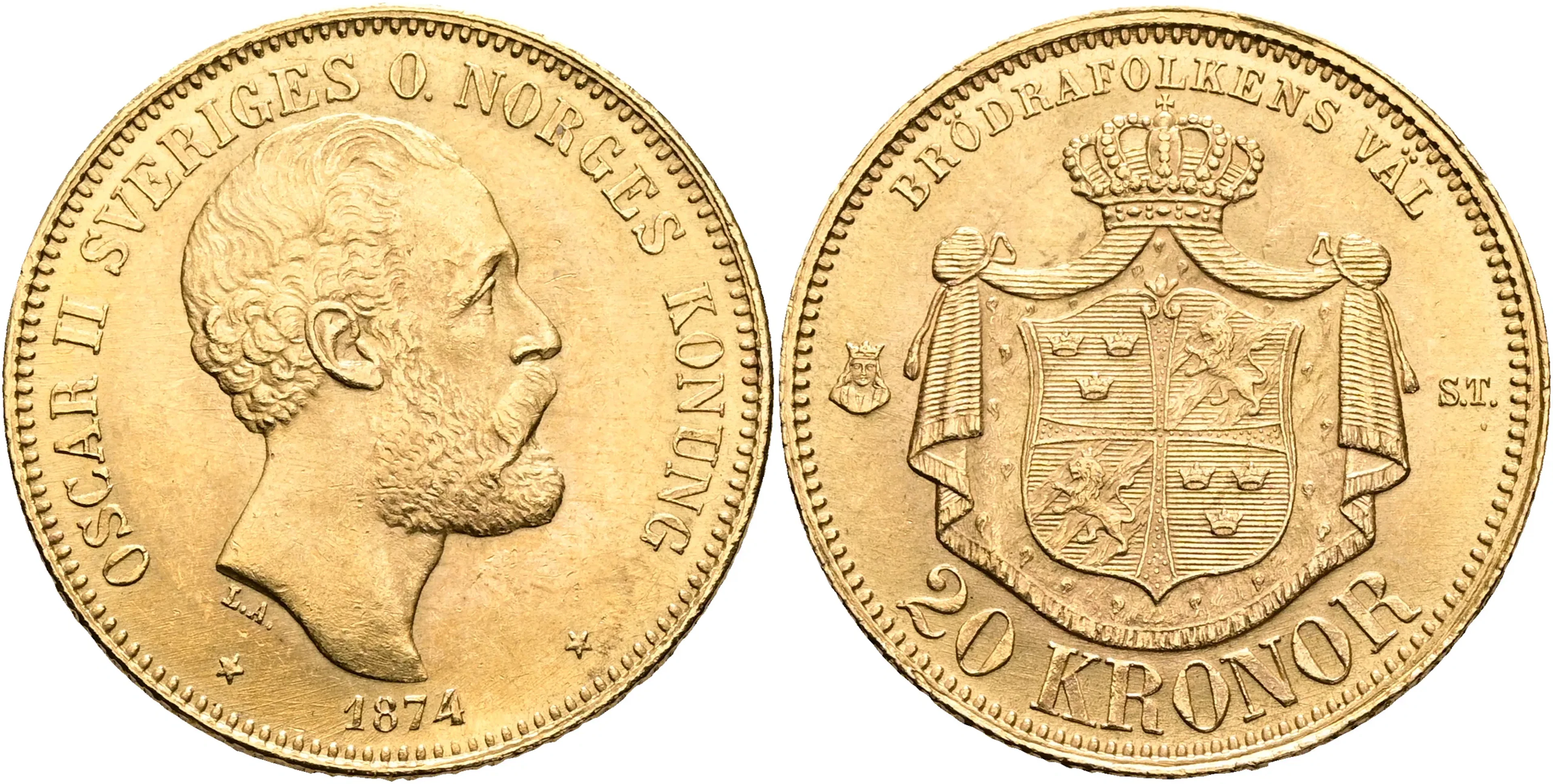 OSKAR II (1872-1907). 20 kronor 1874