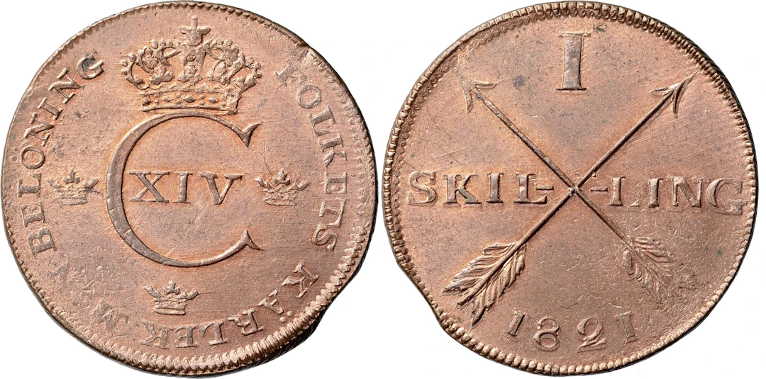 KARL XIV JOHAN (1818-1844). AVESTA. Skilling 1821