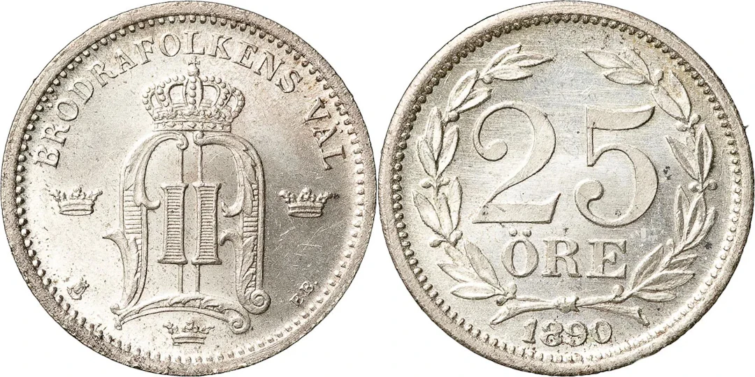 OSKAR II (1872-1907). 25 öre 1890. SM 101