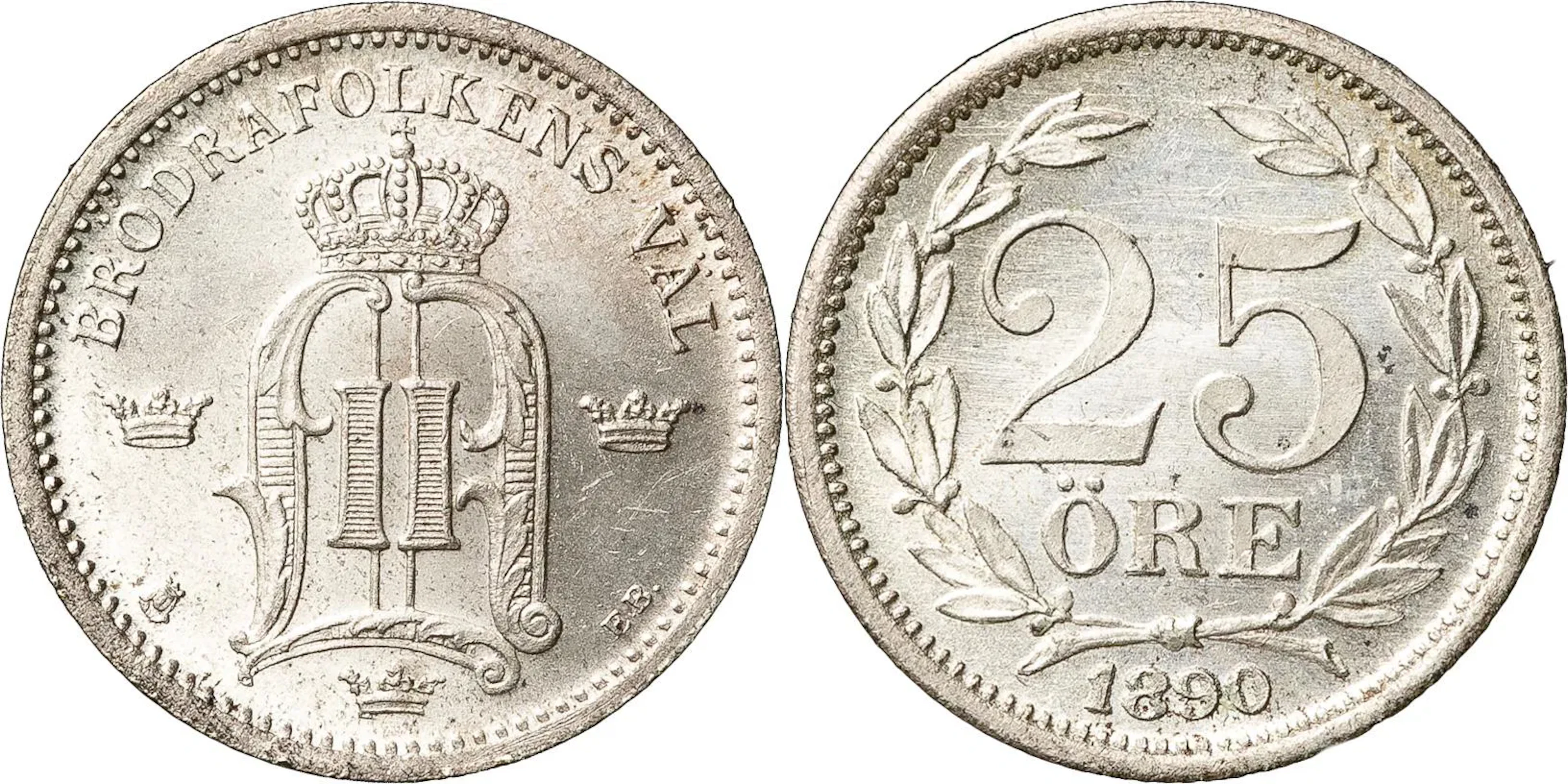 OSKAR II (1872-1907). 25 öre 1890. SM 101