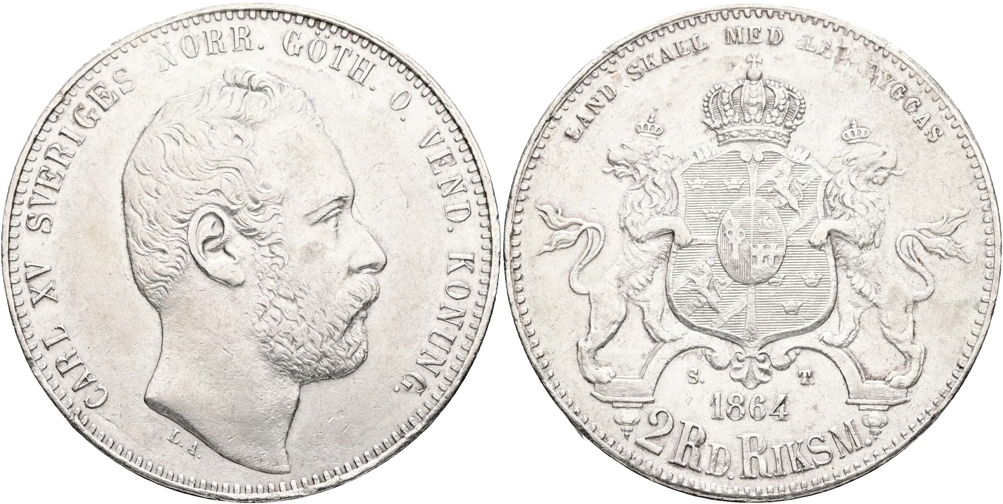 KARL XV (1859-1872). 2 riksdaler riksmynt 1864