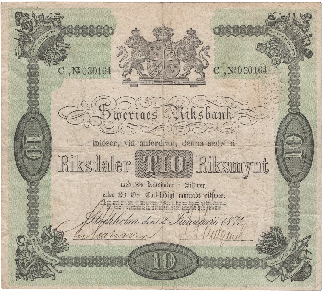 10 riksdaler riksmynt 1871. C 030164