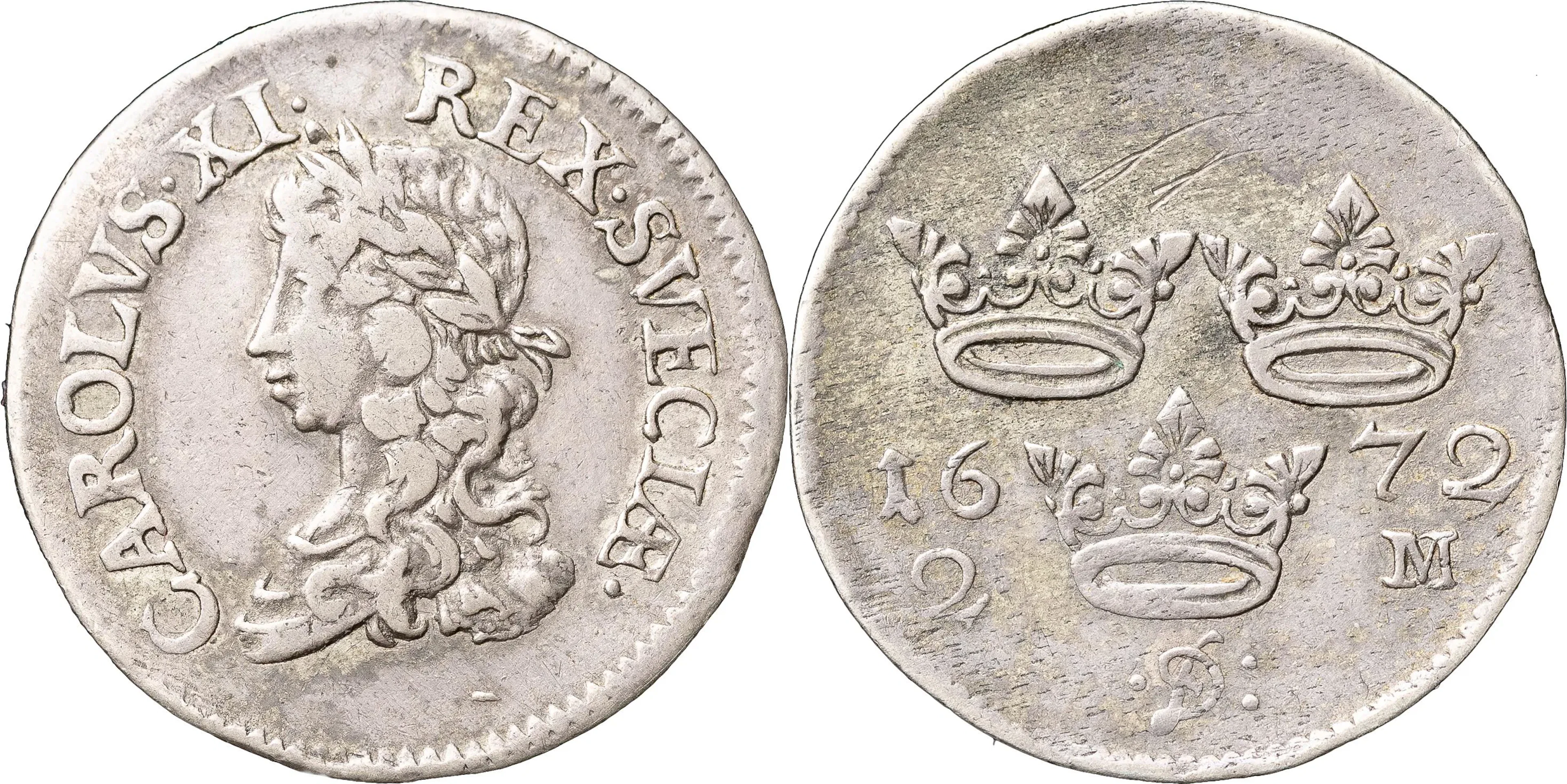 KARL XI (1660-1697). STOCKHOLM. 2 mark 1672