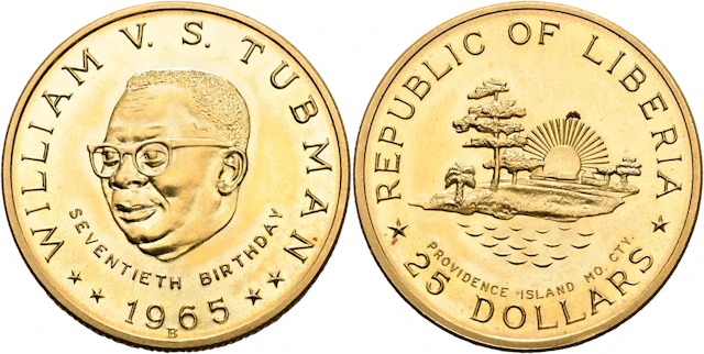 LIBERIA. 25 dollars 1965