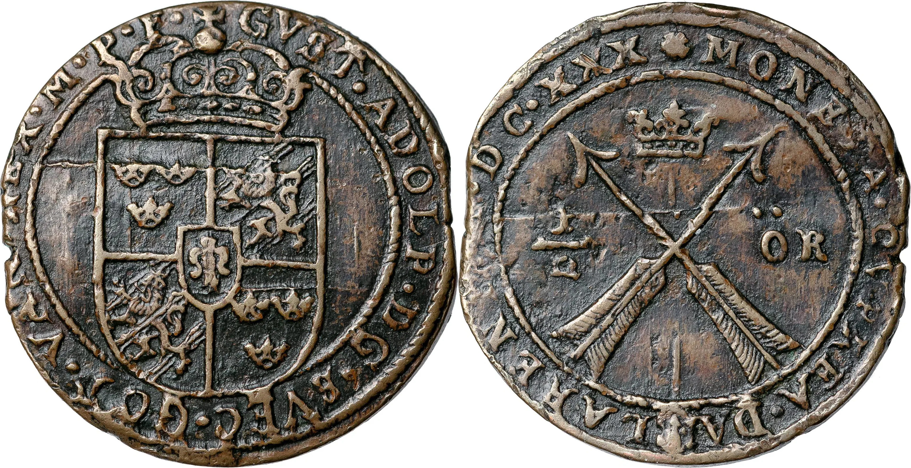 GUSTAV II ADOLF (1611-1632). SÄTER. 1/2 öre 1630