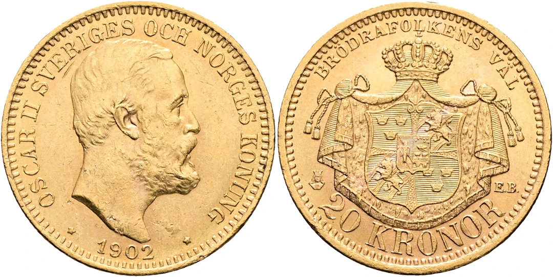 OSKAR II (1872-1907). 20 kronor 1902