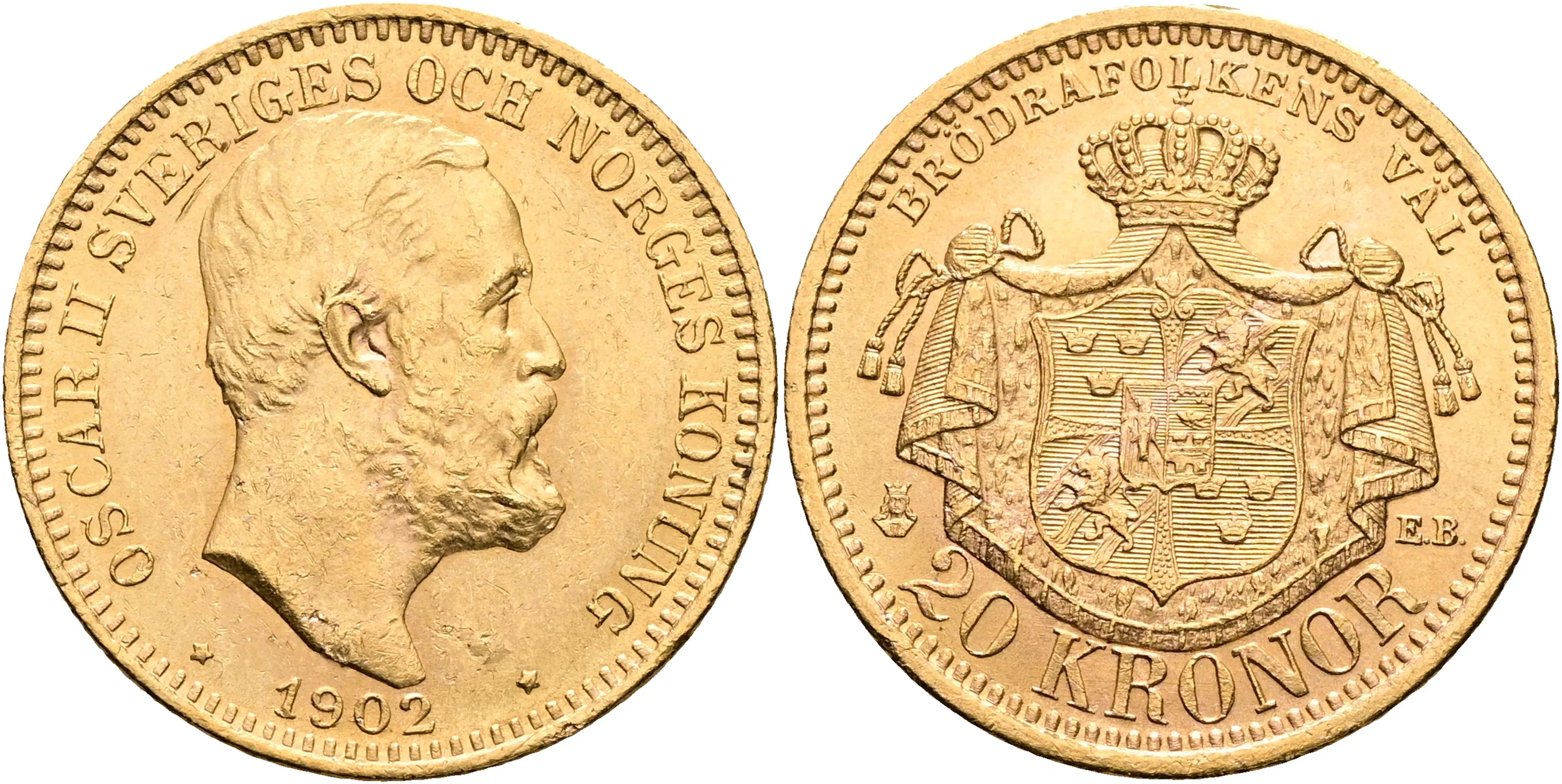 OSKAR II (1872-1907). 20 kronor 1902