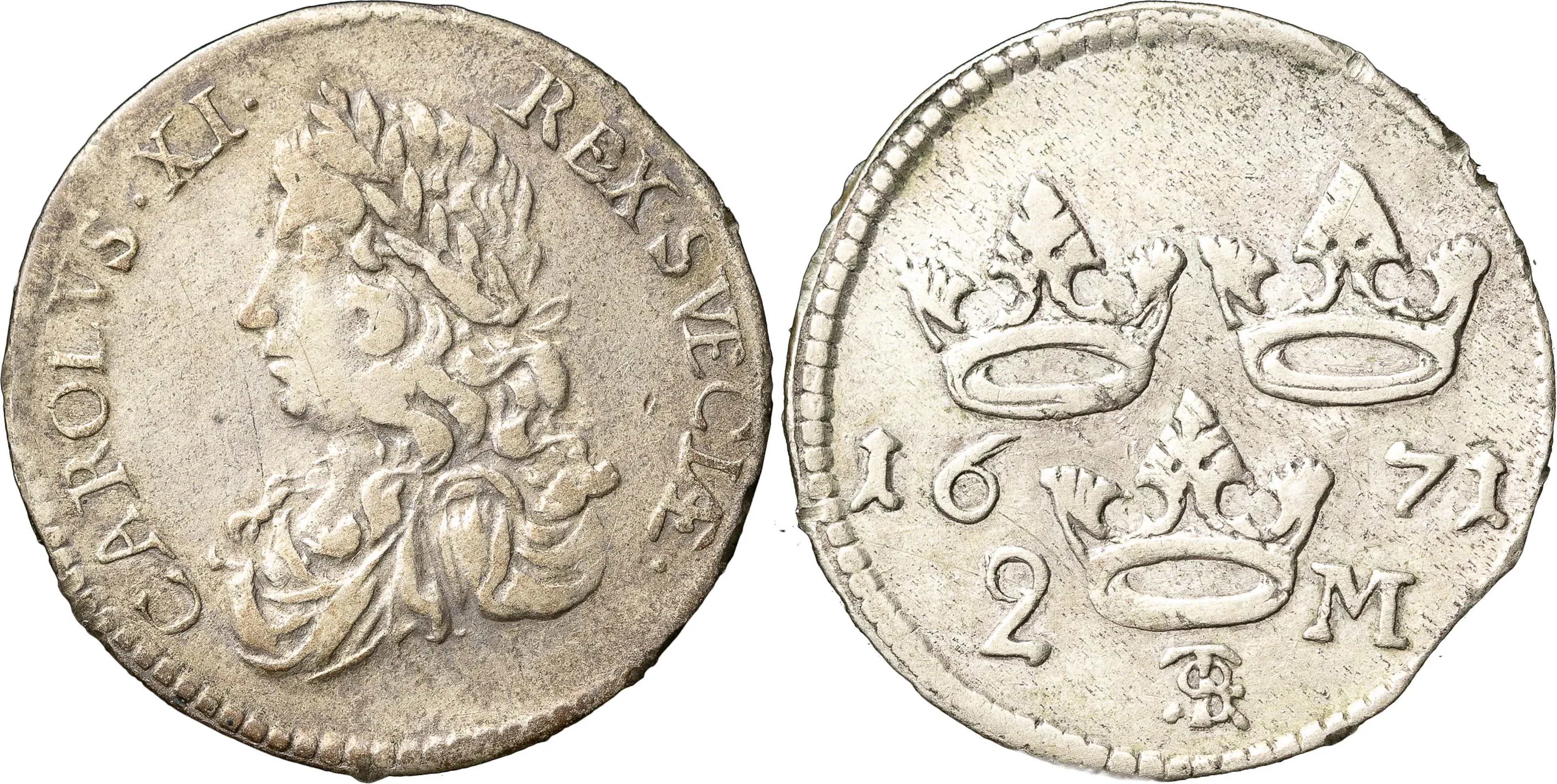 KARL XI (1660-1697). STOCKHOLM. 2 mark 1671