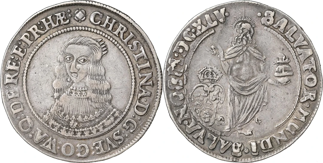 KRISTINA (1632-1654). STOCKHOLM. 1/2 riksdaler 1645