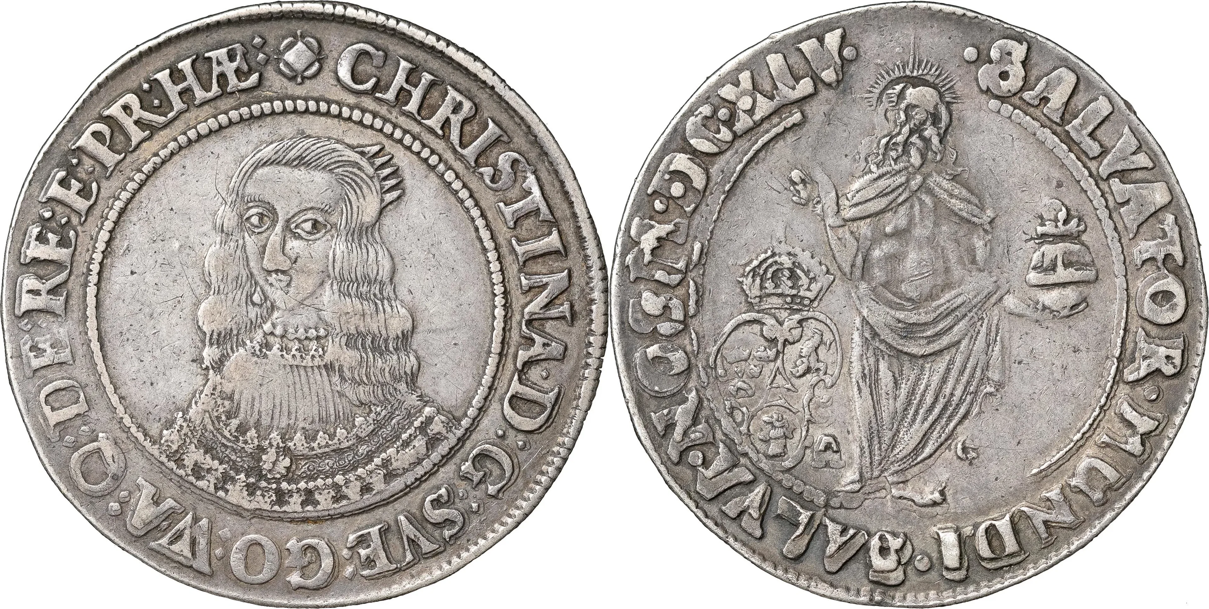 KRISTINA (1632-1654). STOCKHOLM. 1/2 riksdaler 1645