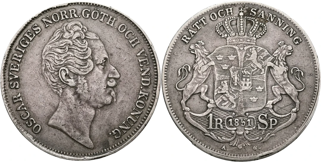 OSKAR I (1844-1859). Riksdaler specie 1851